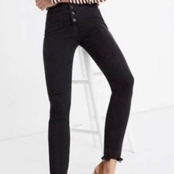 Madewell Denim - Madewell Black 10" High-Rise Skinny Button Fly Raw Hem Plus Size Denim Jeans